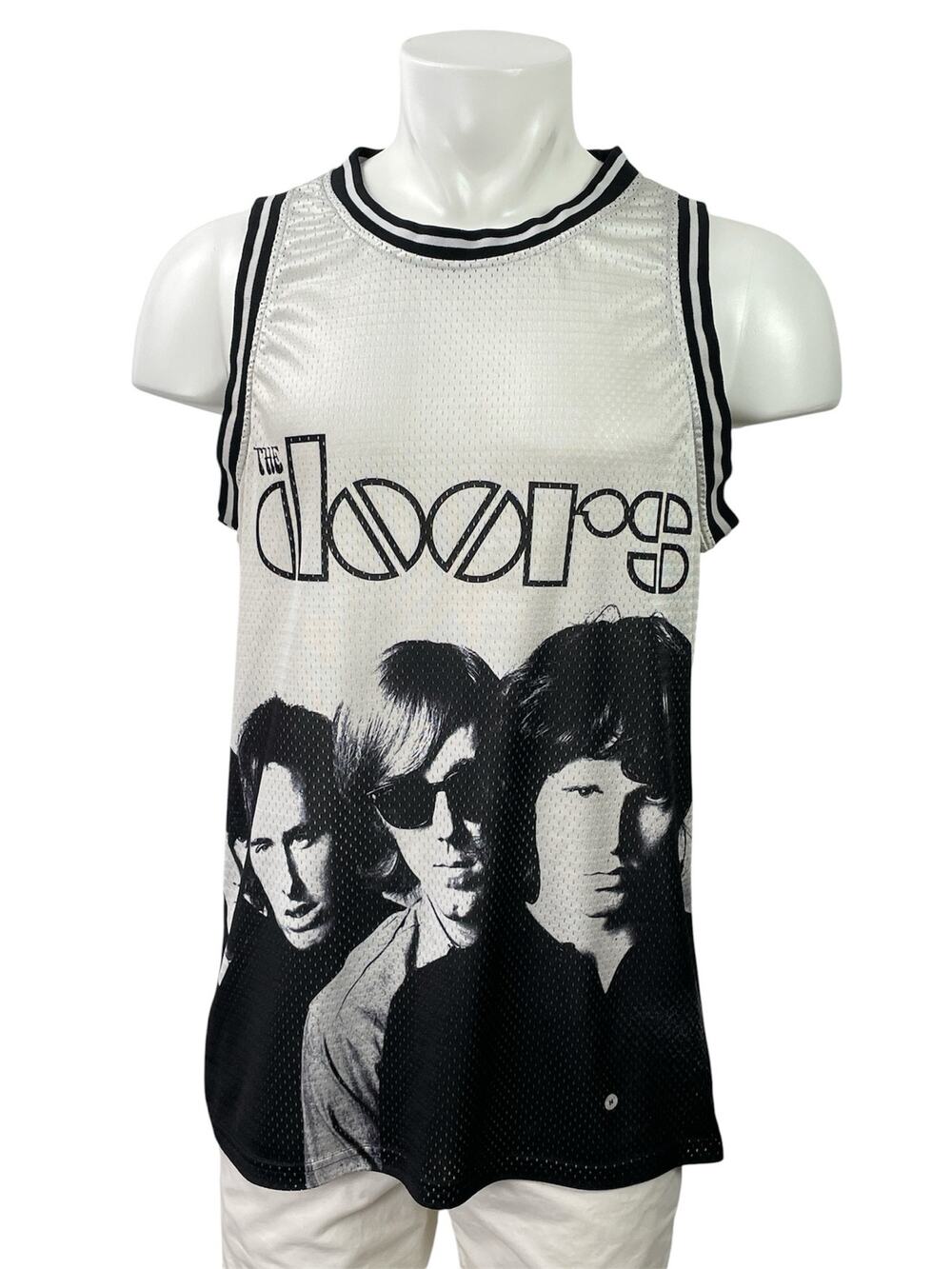 Legendary Bravado The Doors 65 Mens Black White Sleeveless Mesh Jersey Top Sz M